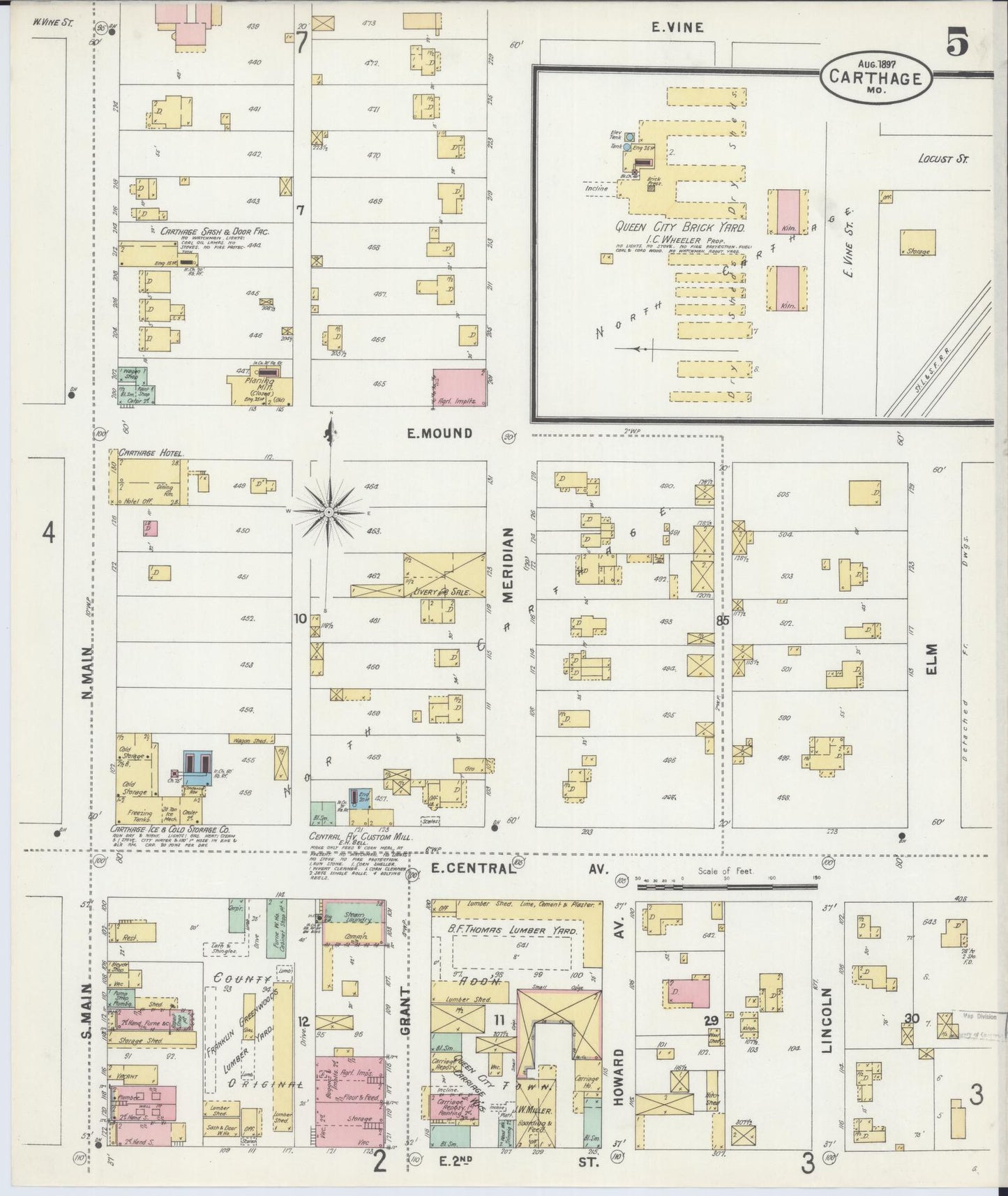 Sanborn Fire Insurance Map from Carthage, Jasper County, Missouri (1897), Sheet #0005 - Historic Sanborn Fire Insurance Map Print, vintage old map wall art, antique decor, genealogy gift, Missouri Missouri map