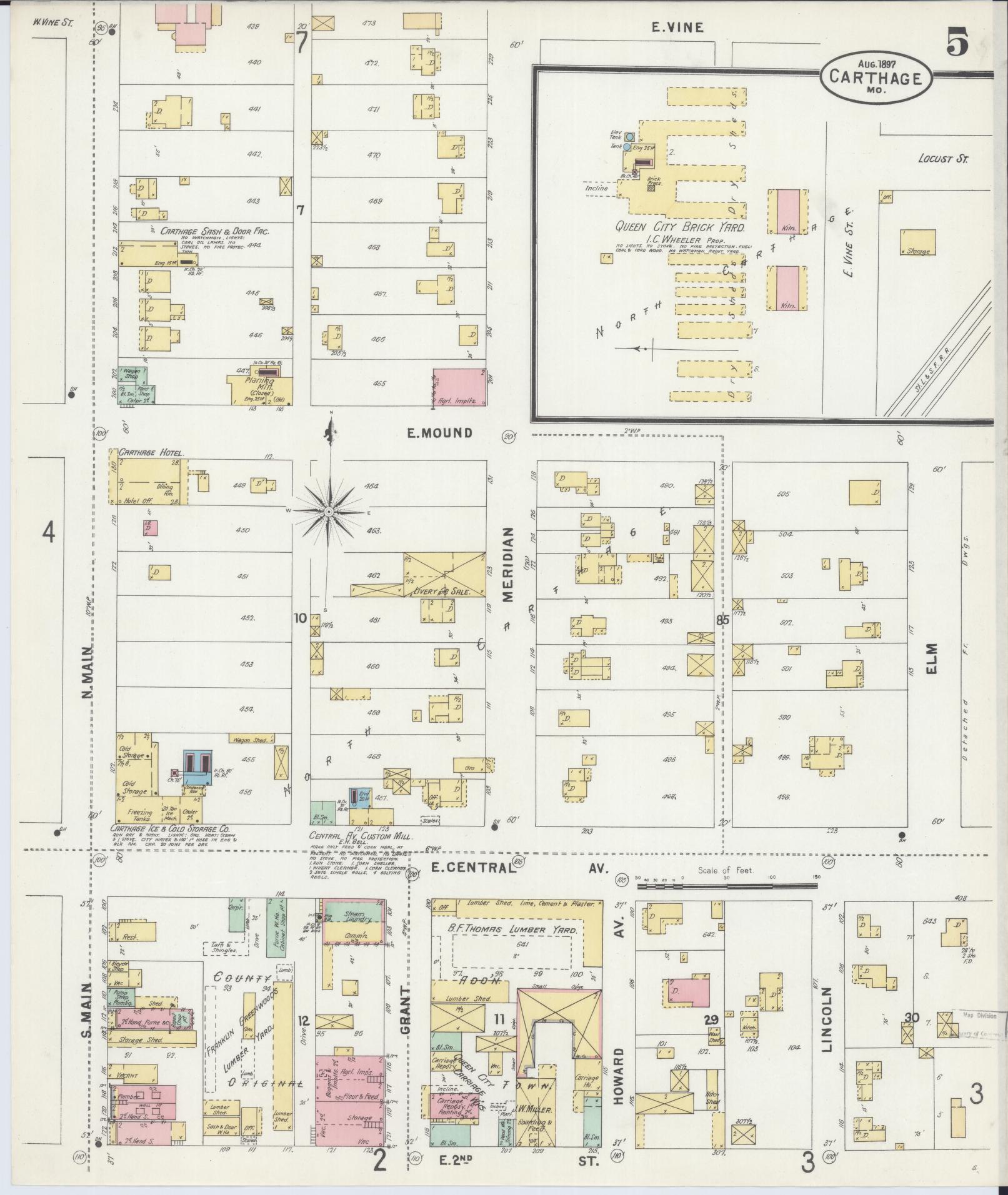 Sanborn Fire Insurance Map from Carthage, Jasper County, Missouri (1897), Sheet #0005 - Historic Sanborn Fire Insurance Map Print, vintage old map wall art, antique decor, genealogy gift, Missouri Missouri map