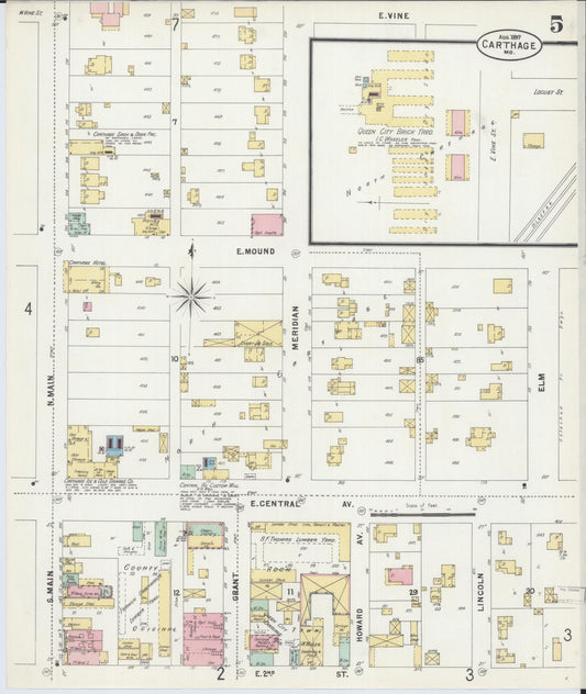 Sanborn Fire Insurance Map from Carthage, Jasper County, Missouri (1897), Sheet #0005 - Historic Sanborn Fire Insurance Map Print, vintage old map wall art, antique decor, genealogy gift, Missouri Missouri map