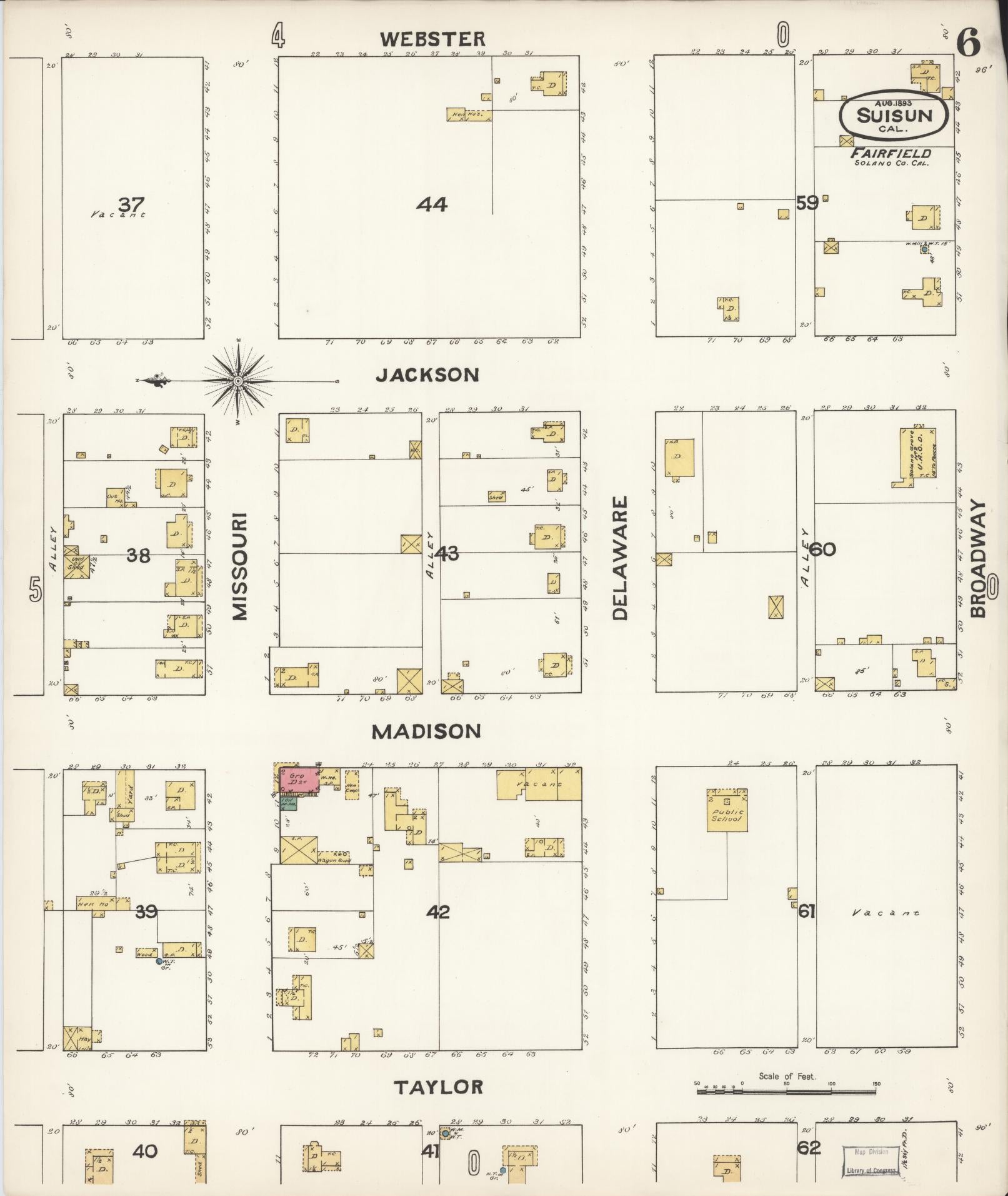 Sanborn Fire Insurance Map from Suisun, Solano County, California (1893), Sheet #0006 - Complete Map Set gallery image, historic Sanborn map, vintage wall art, California California