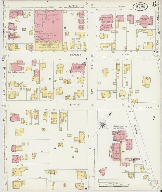 Sanborn Fire Insurance Map from Rome, Floyd County, Georgia (1898), Sheet #0006 - Historic Sanborn Fire Insurance Map Print, vintage old map wall art, antique decor, genealogy gift, Georgia Georgia map