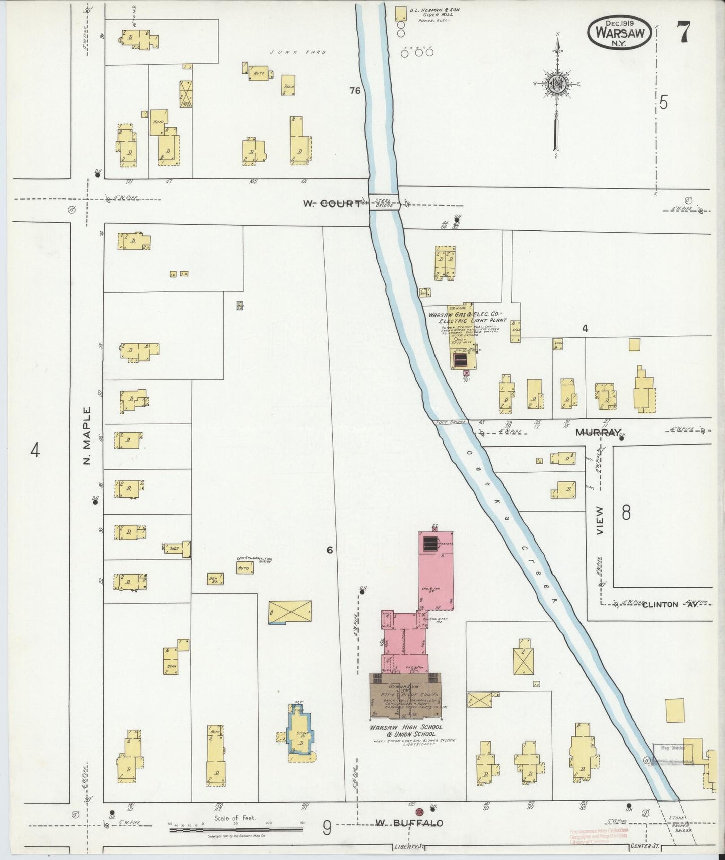 Sanborn Fire Insurance Map from Warsaw, Wyoming County, New York (1919), Sheet #0007 - Complete Map Set gallery image, historic Sanborn map, vintage wall art, Warsaw Wyoming