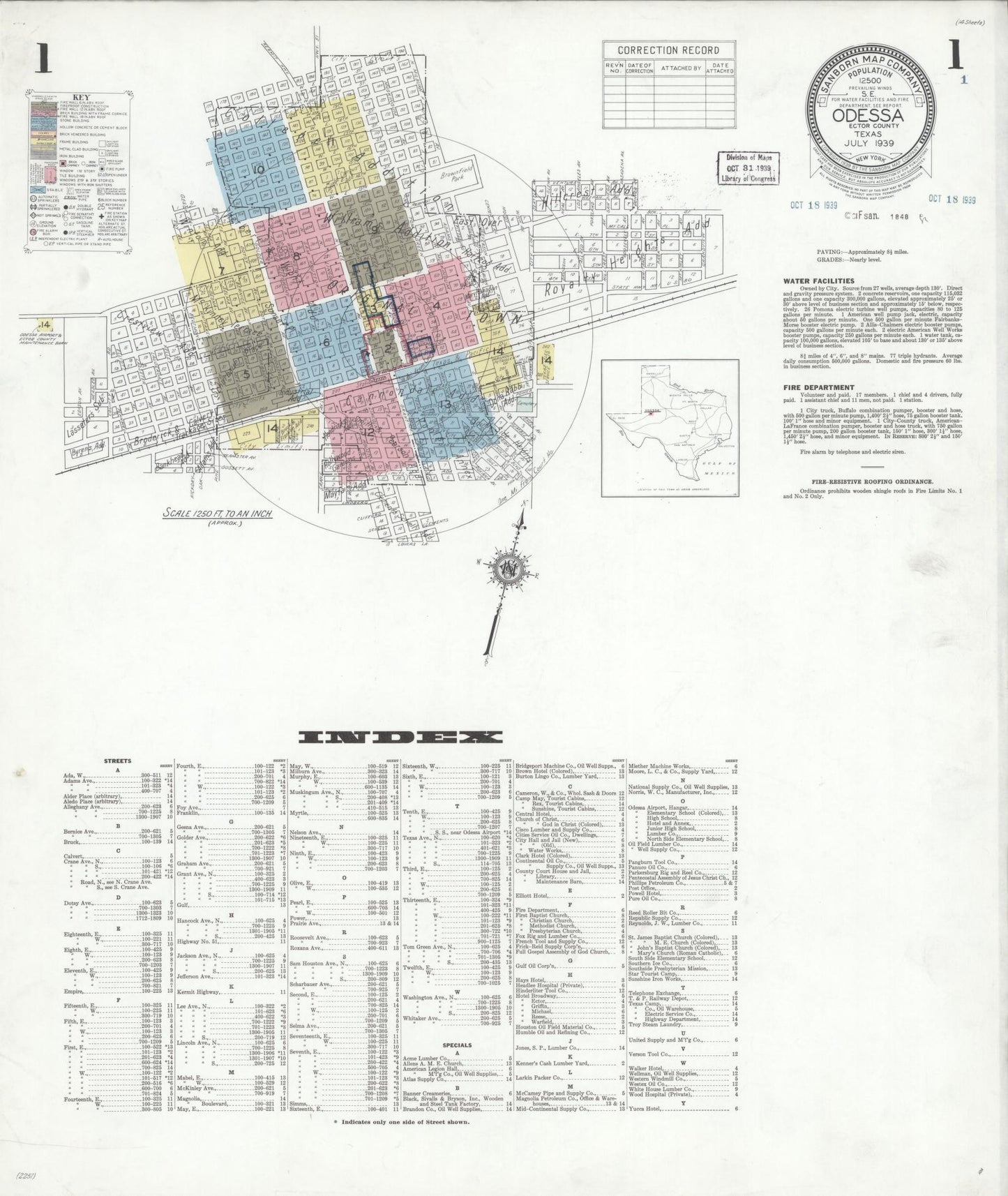 Sanborn Fire Insurance Map from Odessa, Edger County, Texas (1939), Sheet #0001 - Historic Sanborn Fire Insurance Map Print, vintage old map wall art, antique decor, genealogy gift, Texas Texas map