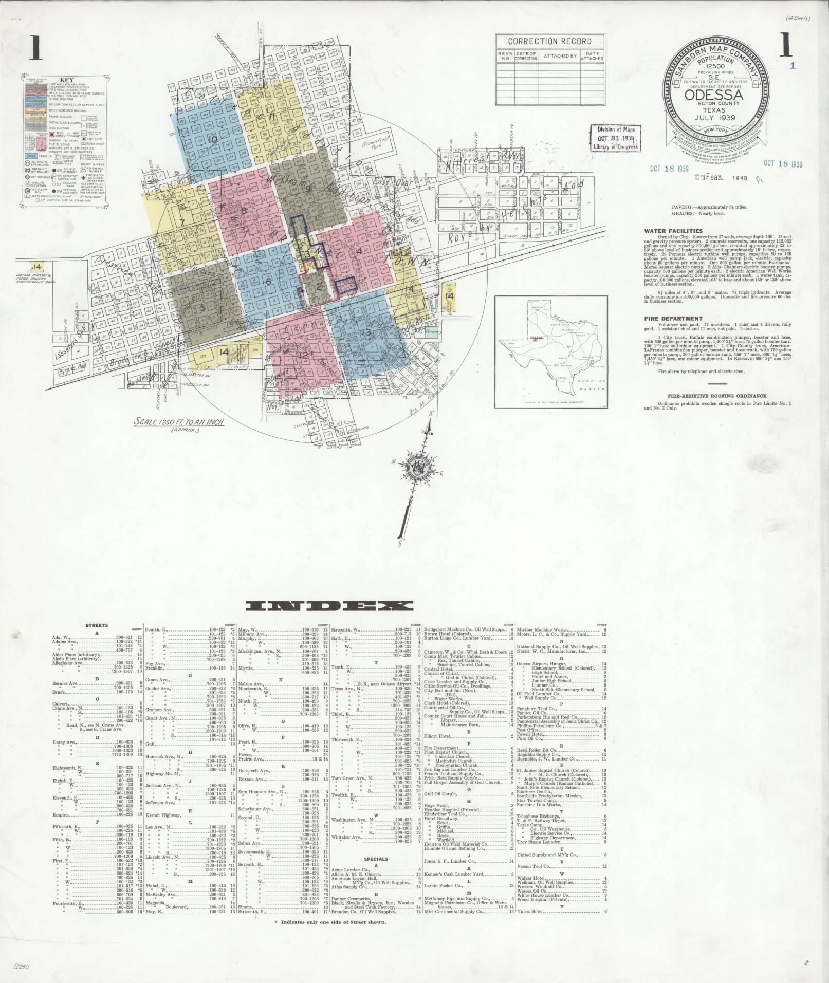 Sanborn Fire Insurance Map from Odessa, Edger County, Texas (1939), Sheet #0001 - Historic Sanborn Fire Insurance Map Print, vintage old map wall art, antique decor, genealogy gift, Texas Texas map