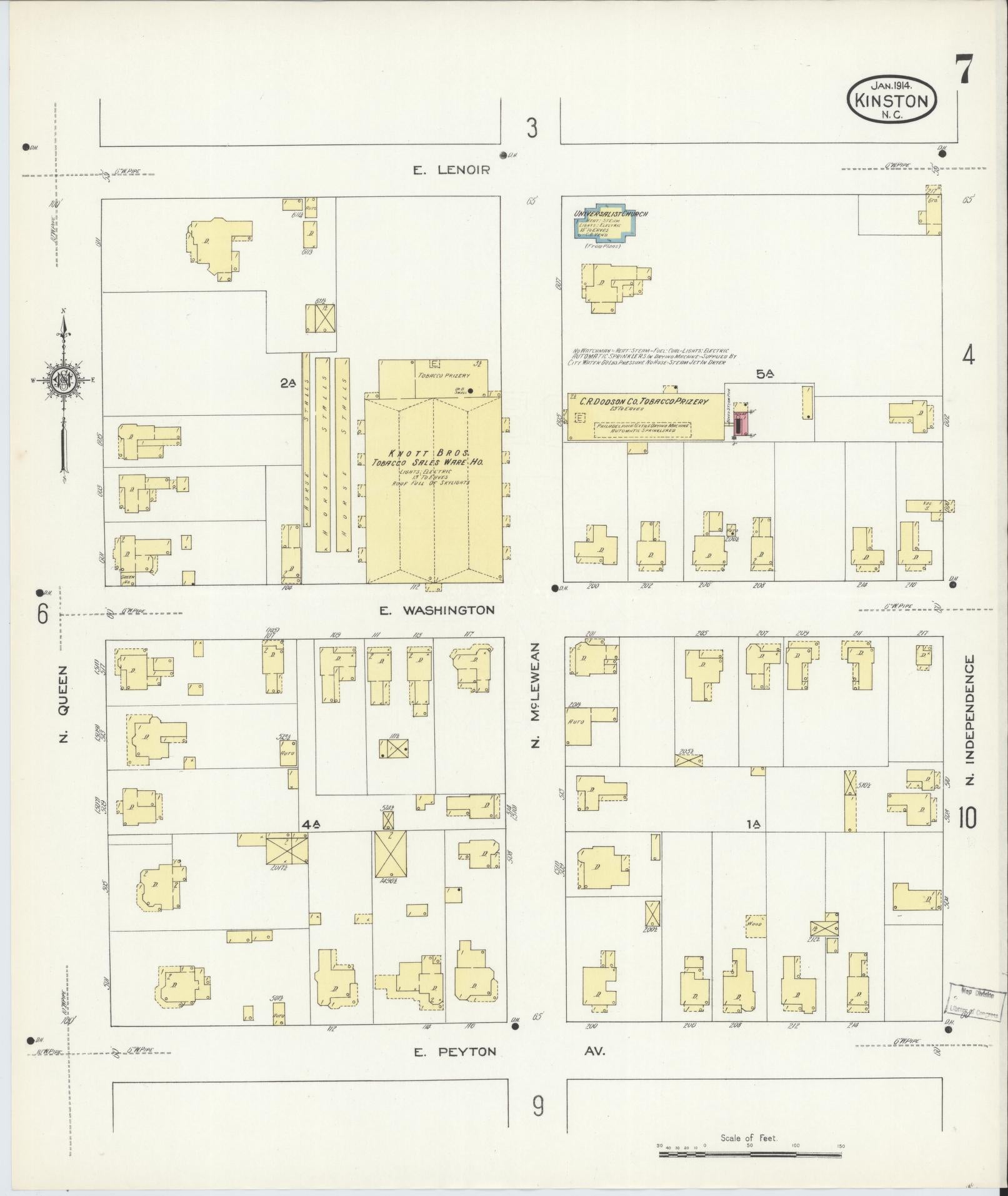 Sanborn Fire Insurance Map from Kinston, Lenoir County, North Carolina (1914), Sheet #0007 - Complete Map Set gallery image, historic Sanborn map, vintage wall art, North Carolina North Carolina