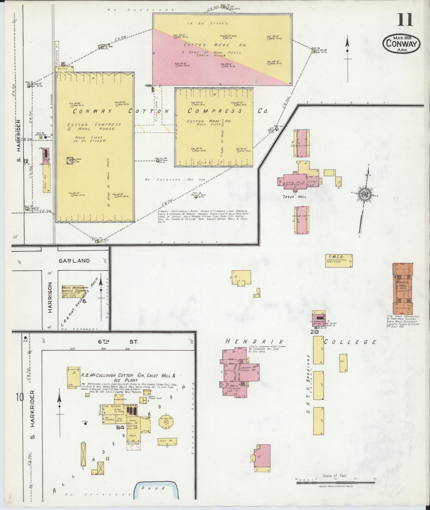 Sanborn Fire Insurance Map from Conway, Faulkner County, Arkansas (1919), Sheet #0011 - Historic Sanborn Fire Insurance Map Print, vintage old map wall art, antique decor, genealogy gift, Arkansas Arkansas map