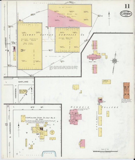 Sanborn Fire Insurance Map from Conway, Faulkner County, Arkansas (1919), Sheet #0011 - Historic Sanborn Fire Insurance Map Print, vintage old map wall art, antique decor, genealogy gift, Arkansas Arkansas map