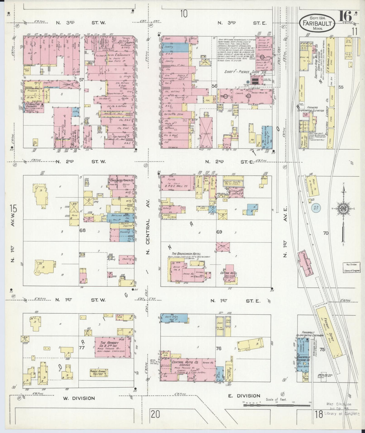 Sanborn Fire Insurance Map from Faribault, Rice County, Minnesota (1914), Sheet #0016 - Historic Sanborn Fire Insurance Map Print, vintage old map wall art, antique decor, genealogy gift, Minnesota Minnesota map