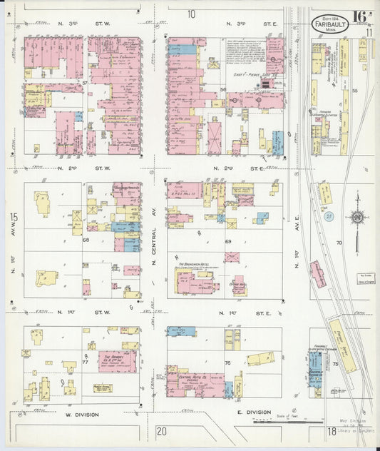 Sanborn Fire Insurance Map from Faribault, Rice County, Minnesota (1914), Sheet #0016 - Historic Sanborn Fire Insurance Map Print, vintage old map wall art, antique decor, genealogy gift, Minnesota Minnesota map