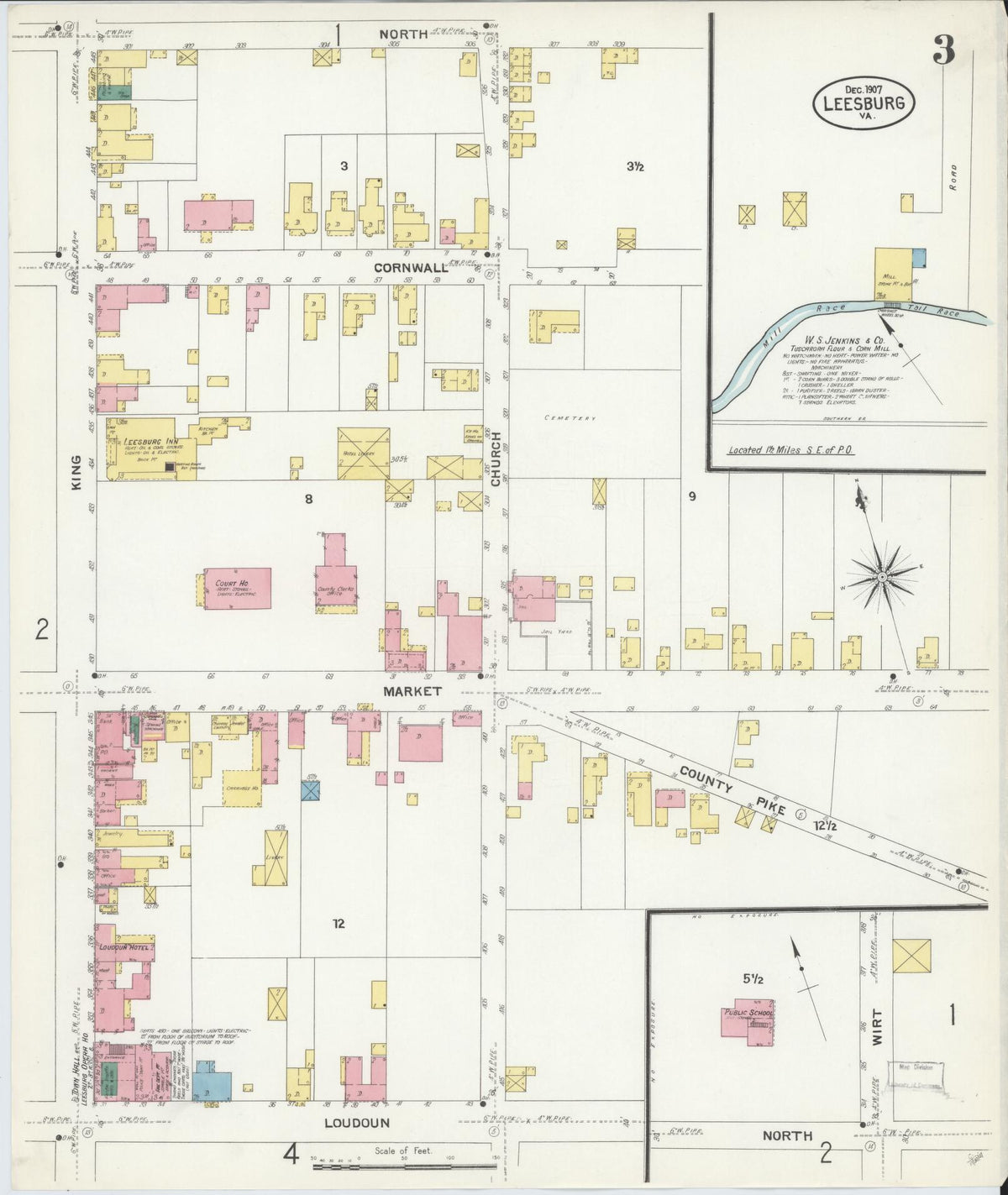 Sanborn Fire Insurance Map from Leesburg, Loudoun County, Virginia (1907), Sheet #0003 - Complete Map Set gallery image, historic Sanborn map, vintage wall art, Virginia Virginia