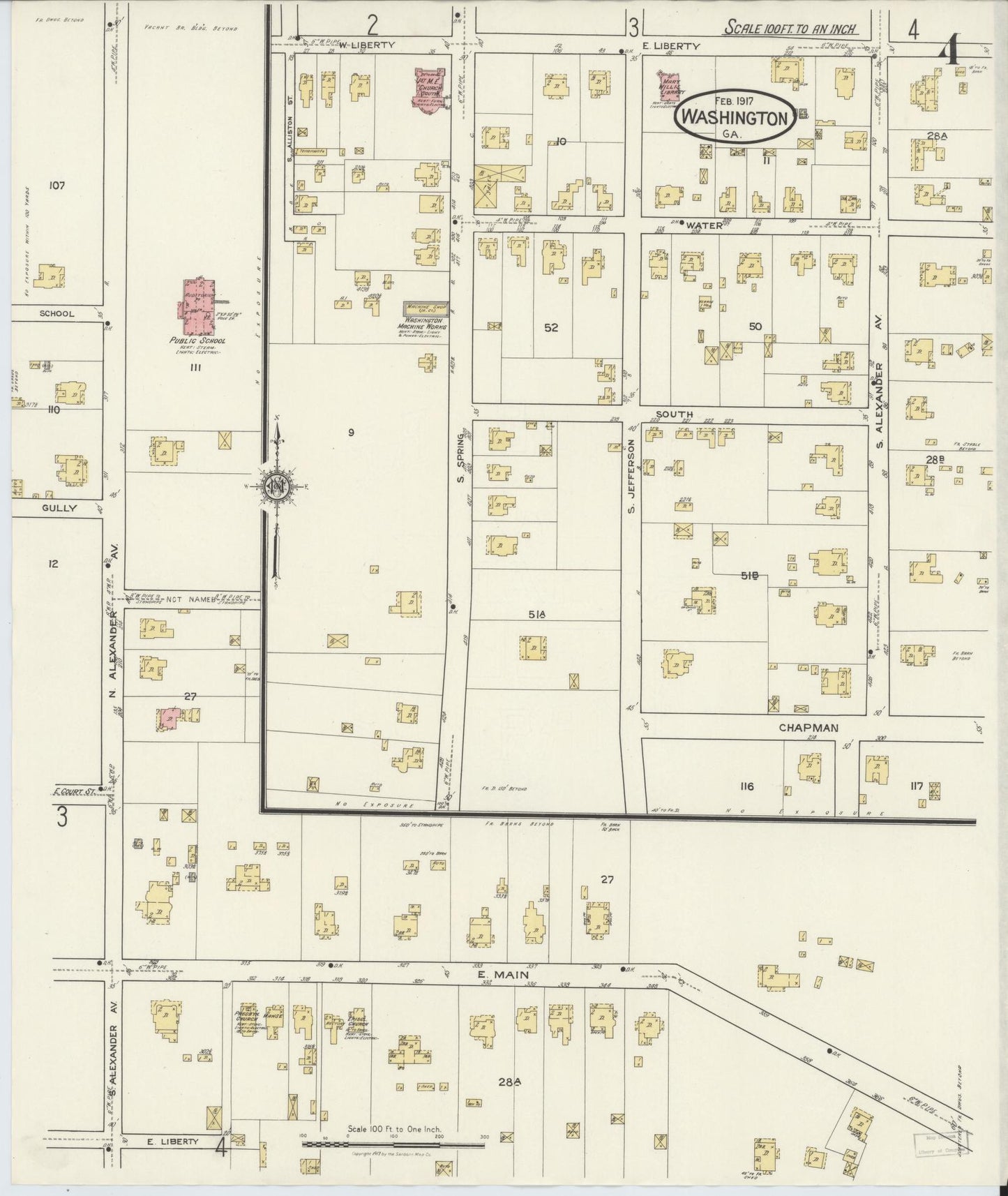 Sanborn Fire Insurance Map from Washington, Wilkes County, Georgia (1917), Sheet #0004 - Historic Sanborn Fire Insurance Map Print, vintage old map wall art, antique decor, genealogy gift, Washington Washington map