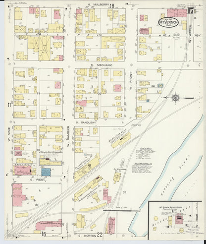 Sanborn Fire Insurance Map from Mount Vernon, Knox County, Ohio (1913), Sheet #0017 - Historic Sanborn Fire Insurance Map Print, vintage old map wall art, antique decor, genealogy gift, Ohio Ohio map