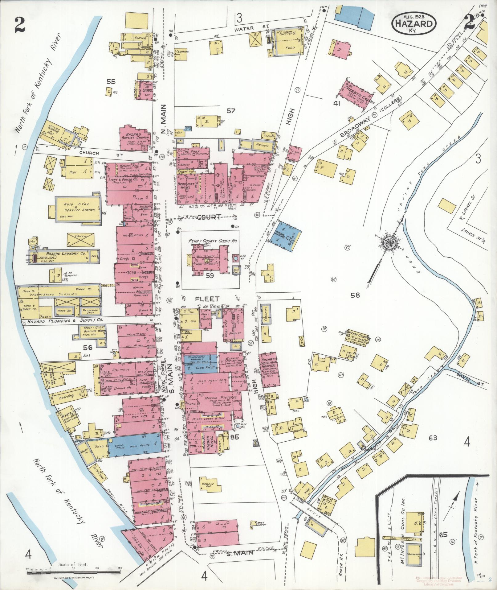 Sanborn Fire Insurance Map from Hazard, Perry County, Kentucky (1923), Sheet #0002 - Complete Map Set gallery image, historic Sanborn map, vintage wall art, Kentucky Kentucky