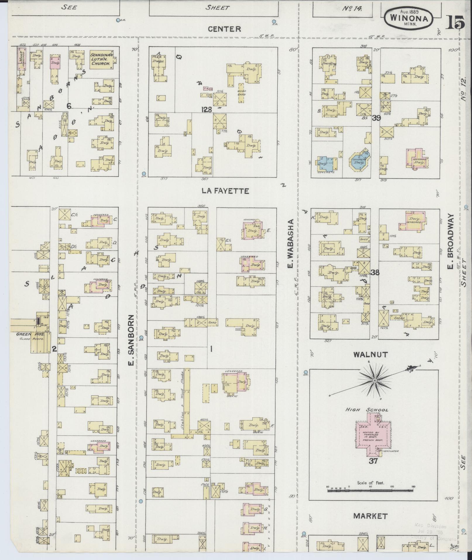 Sanborn Fire Insurance Map from Winona, Winona County, Minnesota (1889), Sheet #0015 - Complete Map Set gallery image, historic Sanborn map, vintage wall art, Minnesota Minnesota