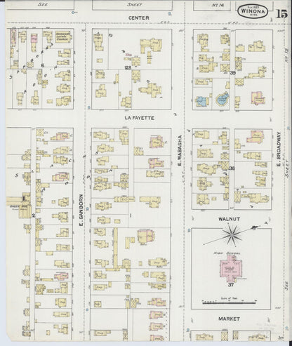 Sanborn Fire Insurance Map from Winona, Winona County, Minnesota (1889), Sheet #0015 - Complete Map Set gallery image, historic Sanborn map, vintage wall art, Minnesota Minnesota
