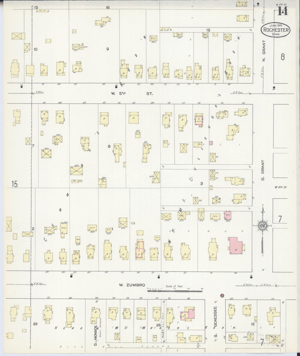 Sanborn Fire Insurance Map from Rochester, Olmsted County, Minnesota (1914), Sheet #0014 - Historic Sanborn Fire Insurance Map Print, vintage old map wall art, antique decor, genealogy gift, Minnesota Minnesota map