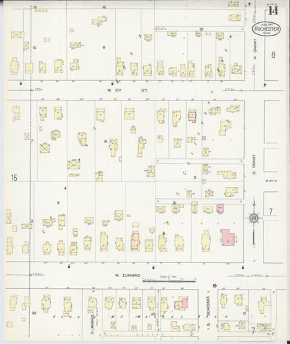 Sanborn Fire Insurance Map from Rochester, Olmsted County, Minnesota (1914), Sheet #0014 - Historic Sanborn Fire Insurance Map Print, vintage old map wall art, antique decor, genealogy gift, Minnesota Minnesota map