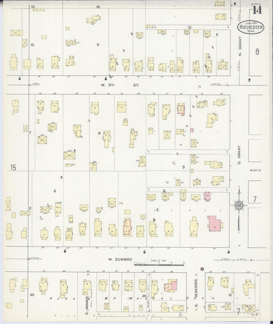 Sanborn Fire Insurance Map from Rochester, Olmsted County, Minnesota (1914), Sheet #0014 - Historic Sanborn Fire Insurance Map Print, vintage old map wall art, antique decor, genealogy gift, Minnesota Minnesota map