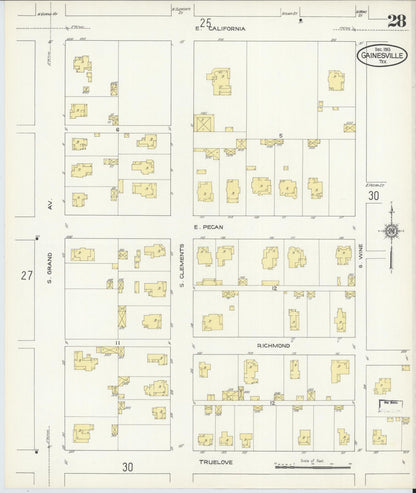 Sanborn Fire Insurance Map from Gainesville, Cooke County, Texas (1913), Sheet #0028 - Complete Map Set gallery image, historic Sanborn map, vintage wall art, Texas Texas