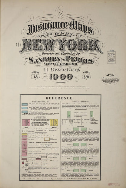 Sanborn Fire Insurance Map from New York, Bronx, Manhattan, New York (1900), Sheet #0001 - Historic Sanborn Fire Insurance Map Print, vintage old map wall art, antique decor, genealogy gift, New York New York map
