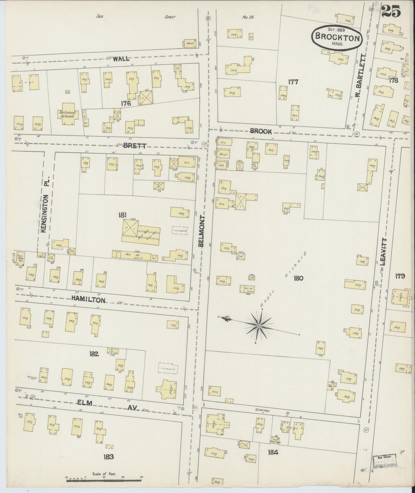Sanborn Fire Insurance Map from Brockton, Plymouth County, Massachusetts (1889), Sheet #0025 - Complete Map Set gallery image, historic Sanborn map, vintage wall art, Massachusetts Massachusetts