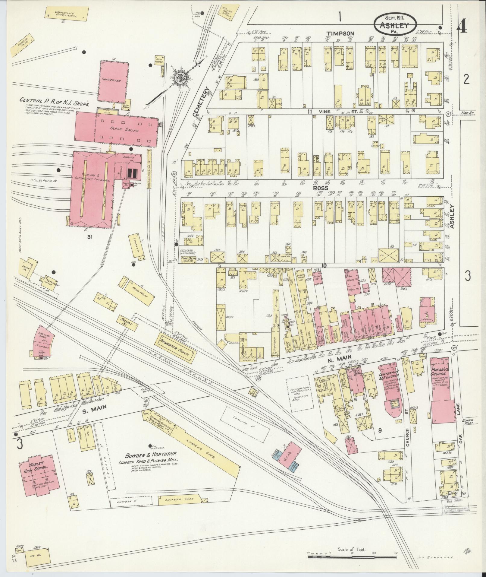 Sanborn Fire Insurance Map from Ashley, Luzerne County, Pennsylvania (1911), Sheet #0004 - Historic Sanborn Fire Insurance Map Print, vintage old map wall art, antique decor, genealogy gift, Pennsylvania Pennsylvania map