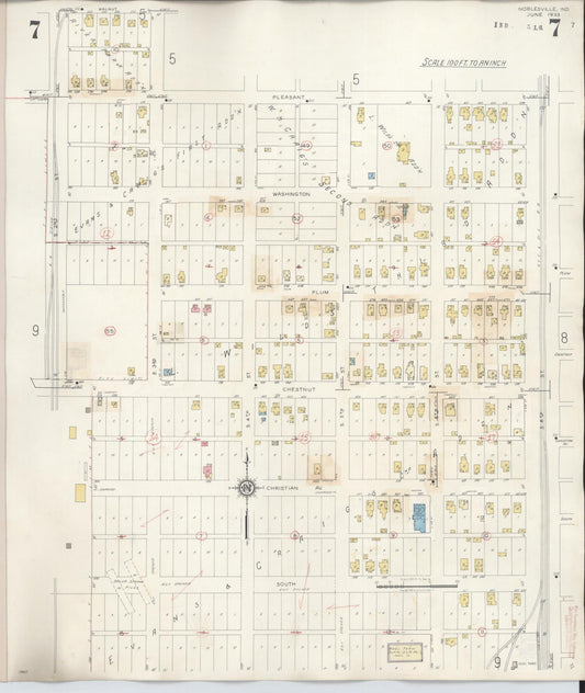 Sanborn Fire Insurance Map from Noblesville, Hamilton County, Indiana (1947), Sheet #0007 - Historic Sanborn Fire Insurance Map Print, vintage old map wall art, antique decor, genealogy gift, Indiana Indiana map
