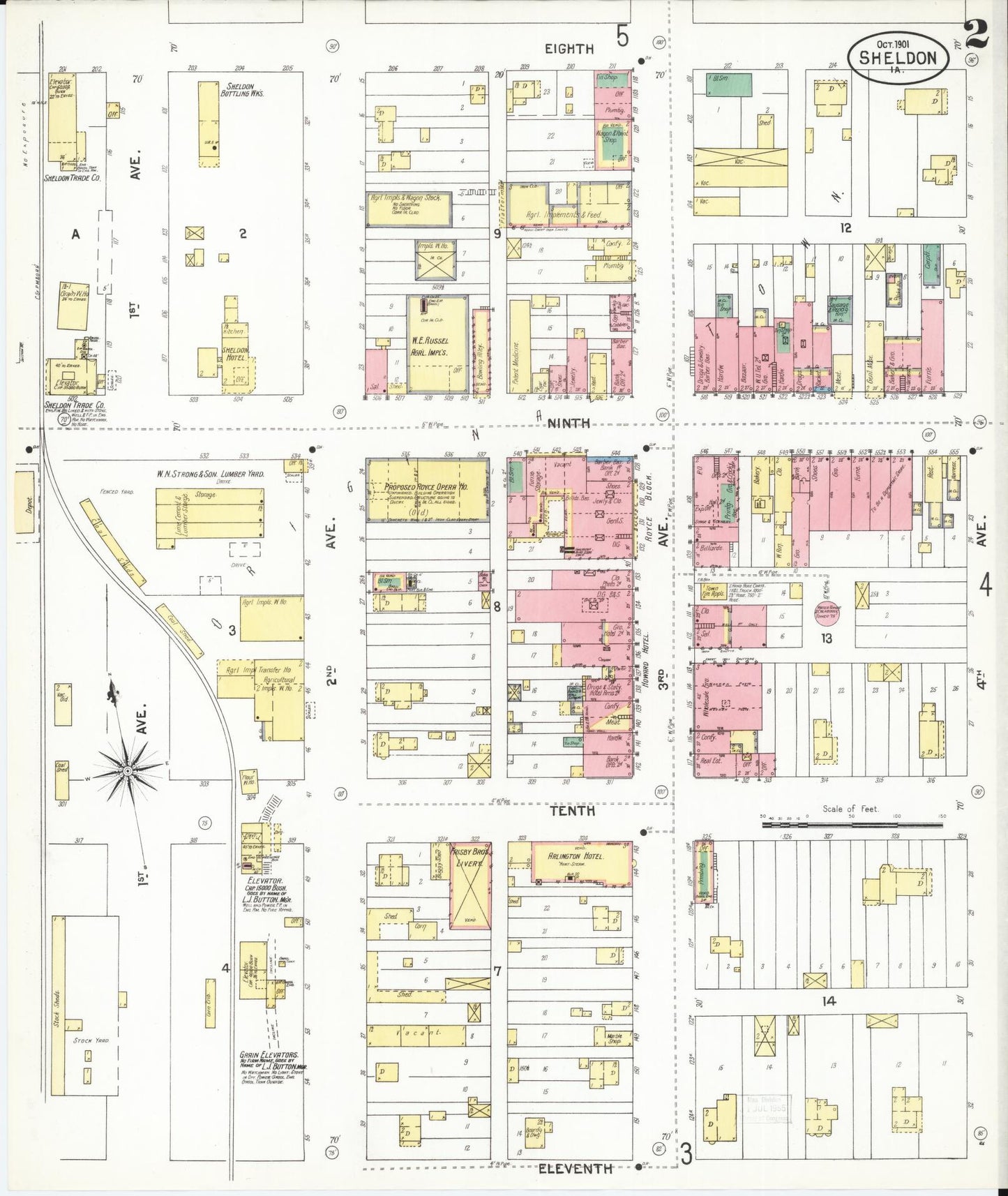 Sanborn Fire Insurance Map from Sheldon, O'Brien County, Iowa (1901), Sheet #0002 - Historic Sanborn Fire Insurance Map Print, vintage old map wall art