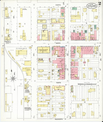 Sanborn Fire Insurance Map from Sheldon, O'Brien County, Iowa (1901), Sheet #0002 - Historic Sanborn Fire Insurance Map Print, vintage old map wall art