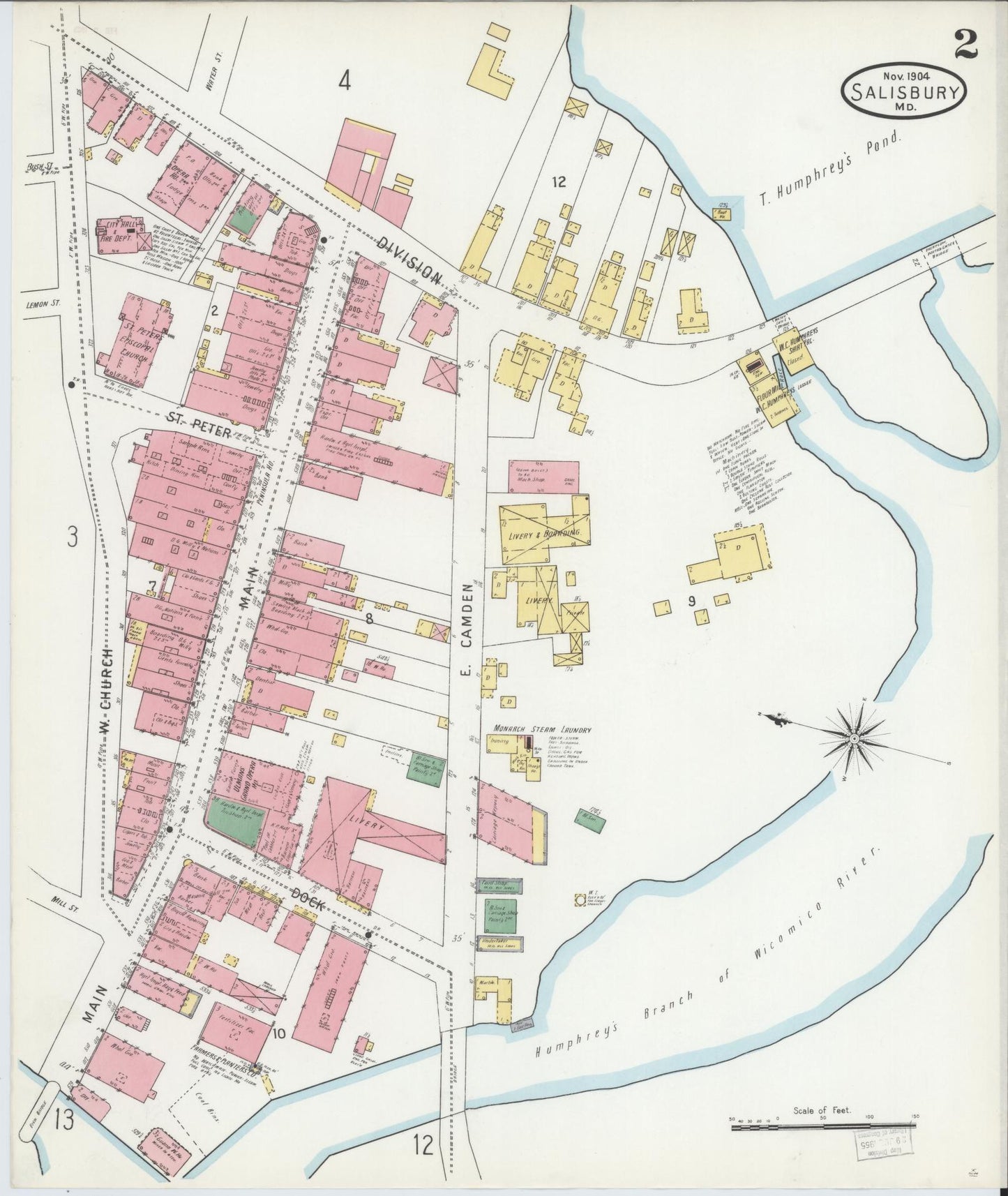 Sanborn Fire Insurance Map from Salisbury, Wicomico County, Maryland (1904), Sheet #0002 - Historic Sanborn Fire Insurance Map Print, vintage old map wall art
