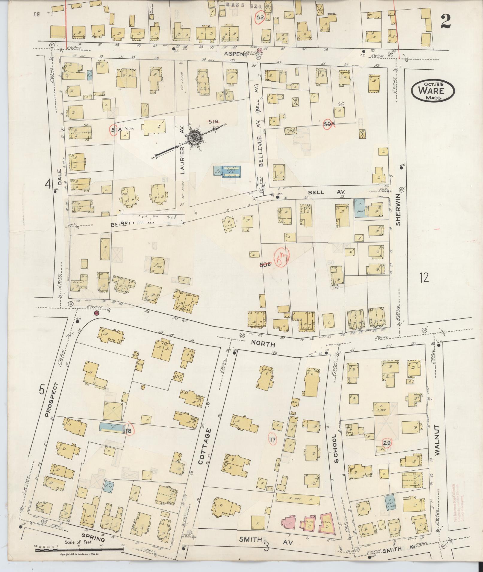 Sanborn Fire Insurance Map from Ware, Hampshire County, Massachusetts (1946), Sheet #0002 - Historic Sanborn Fire Insurance Map Print, vintage old map wall art, antique decor, genealogy gift, Massachusetts Massachusetts map
