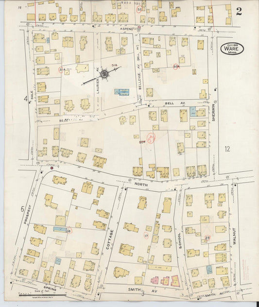 Sanborn Fire Insurance Map from Ware, Hampshire County, Massachusetts (1946), Sheet #0002 - Historic Sanborn Fire Insurance Map Print, vintage old map wall art, antique decor, genealogy gift, Massachusetts Massachusetts map