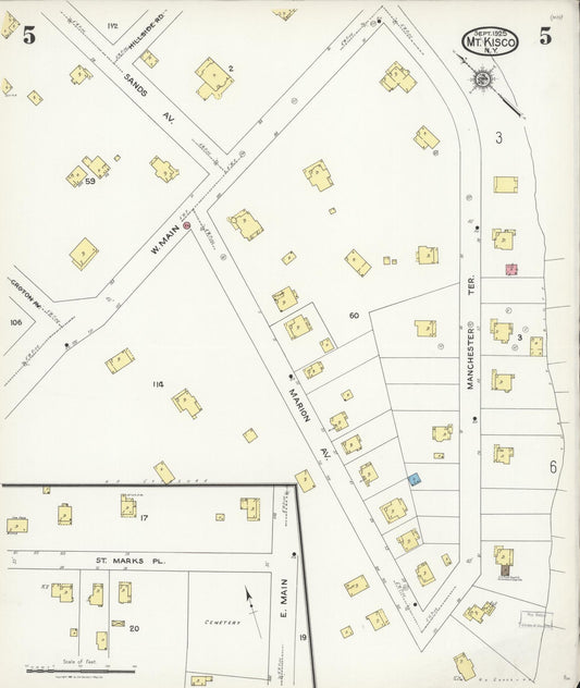 Sanborn Fire Insurance Map from Mount Kisco, Westchester County, New York (1925), Sheet #0005 - Historic Sanborn Fire Insurance Map Print, vintage old map wall art, antique decor, genealogy gift, New York New York map