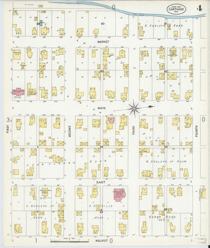 Sanborn Fire Insurance Map from Carthage, Rush County, Indiana (1907), Sheet #0004 - Complete Map Set gallery image, historic Sanborn map, vintage wall art, Indiana Indiana