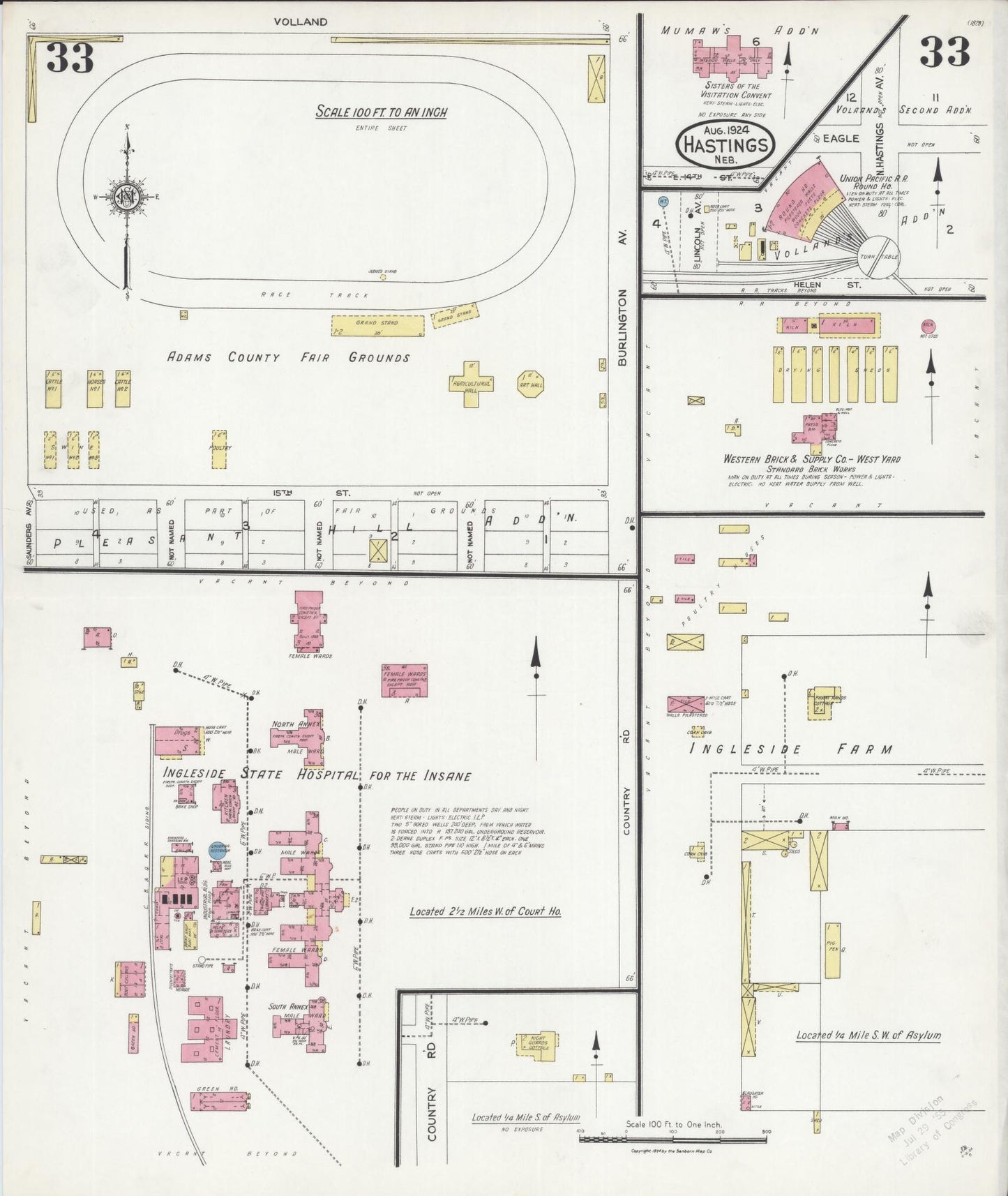 Sanborn Fire Insurance Map from Hastings, Adams County, Nebraska (1924), Sheet #0033 - Historic Sanborn Fire Insurance Map Print, vintage old map wall art, antique decor, genealogy gift, Nebraska Nebraska map