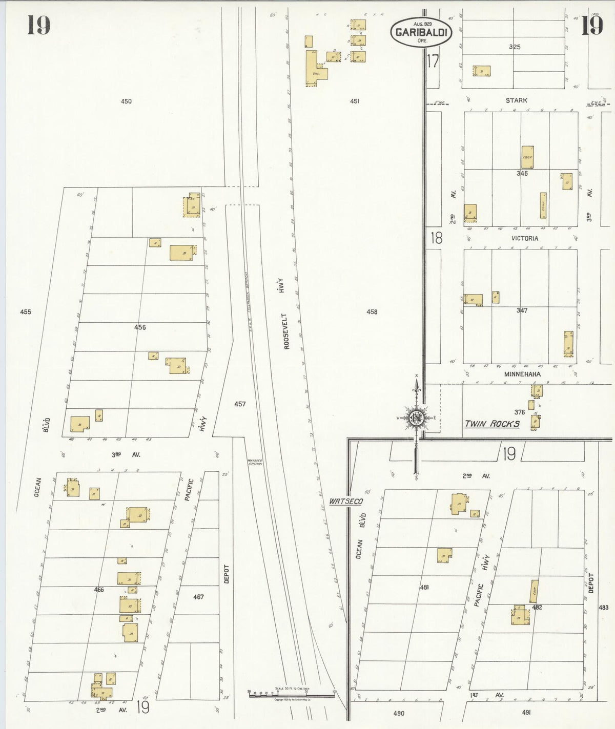 Sanborn Fire Insurance Map from Garibaldi, Tillamook County, Oregon (1929), Sheet #0019 - Historic Sanborn Fire Insurance Map Print, vintage old map wall art, antique decor, genealogy gift, Oregon Oregon map