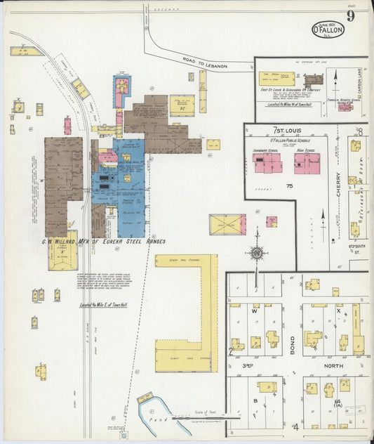 Sanborn Fire Insurance Map from O'Fallon, Saint Clair County, Illinois (1921), Sheet #0009 - Historic Sanborn Fire Insurance Map Print, vintage old map wall art, antique decor, genealogy gift, Illinois Illinois map