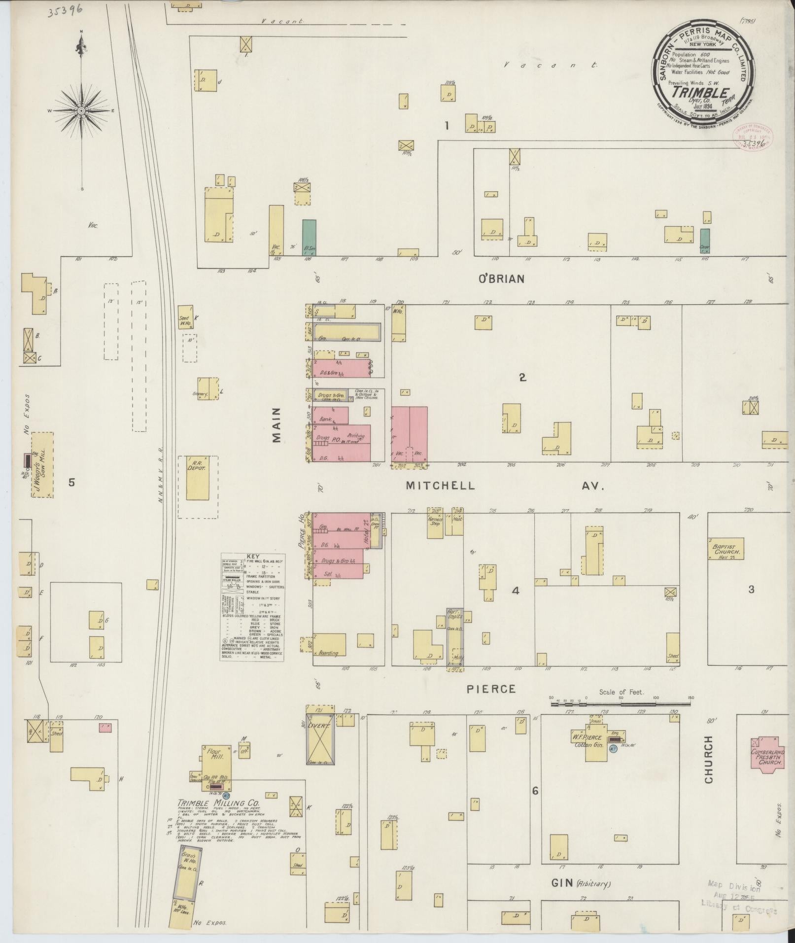 Sanborn Fire Insurance Map from Trimble, Dyer County, Tennessee (1894), Sheet #0001 - Historic Sanborn Fire Insurance Map Print, vintage old map wall art, antique decor, genealogy gift, Tennessee Tennessee map