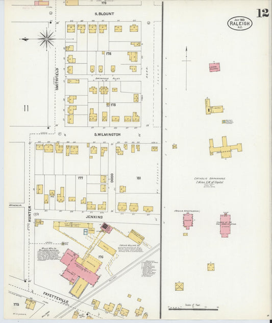 Sanborn Fire Insurance Map from Raleigh, Wake County, North Carolina (1903), Sheet #0012 - Historic Sanborn Fire Insurance Map Print, vintage old map wall art, antique decor, genealogy gift, North Carolina North Carolina map