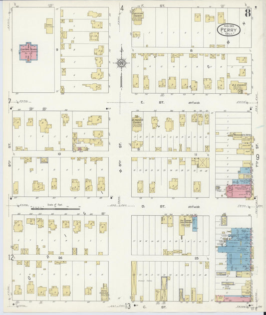 Sanborn Fire Insurance Map from Perry, Noble County, Oklahoma (1913), Sheet #0008 - Historic Sanborn Fire Insurance Map Print, vintage old map wall art, antique decor, genealogy gift, Oklahoma Oklahoma map