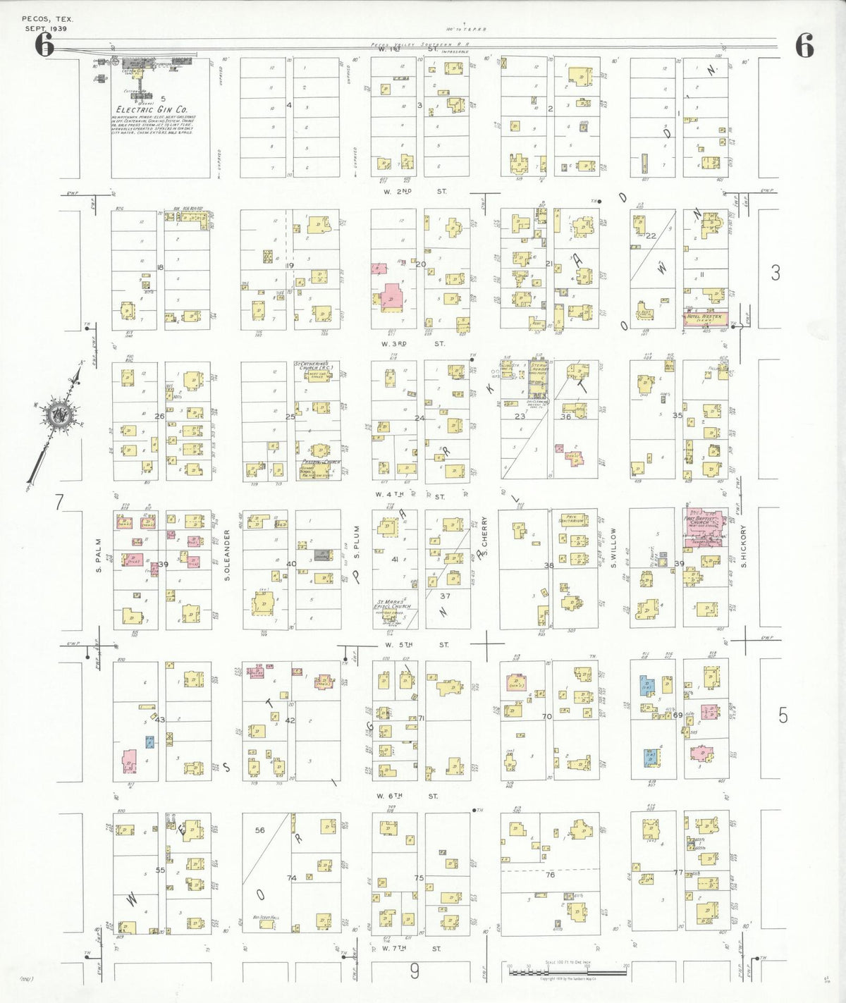 Sanborn Fire Insurance Map from Pecos, Reeves County, Texas (1939), Sheet #0006 - Historic Sanborn Fire Insurance Map Print, vintage old map wall art, antique decor, genealogy gift, Texas Texas map