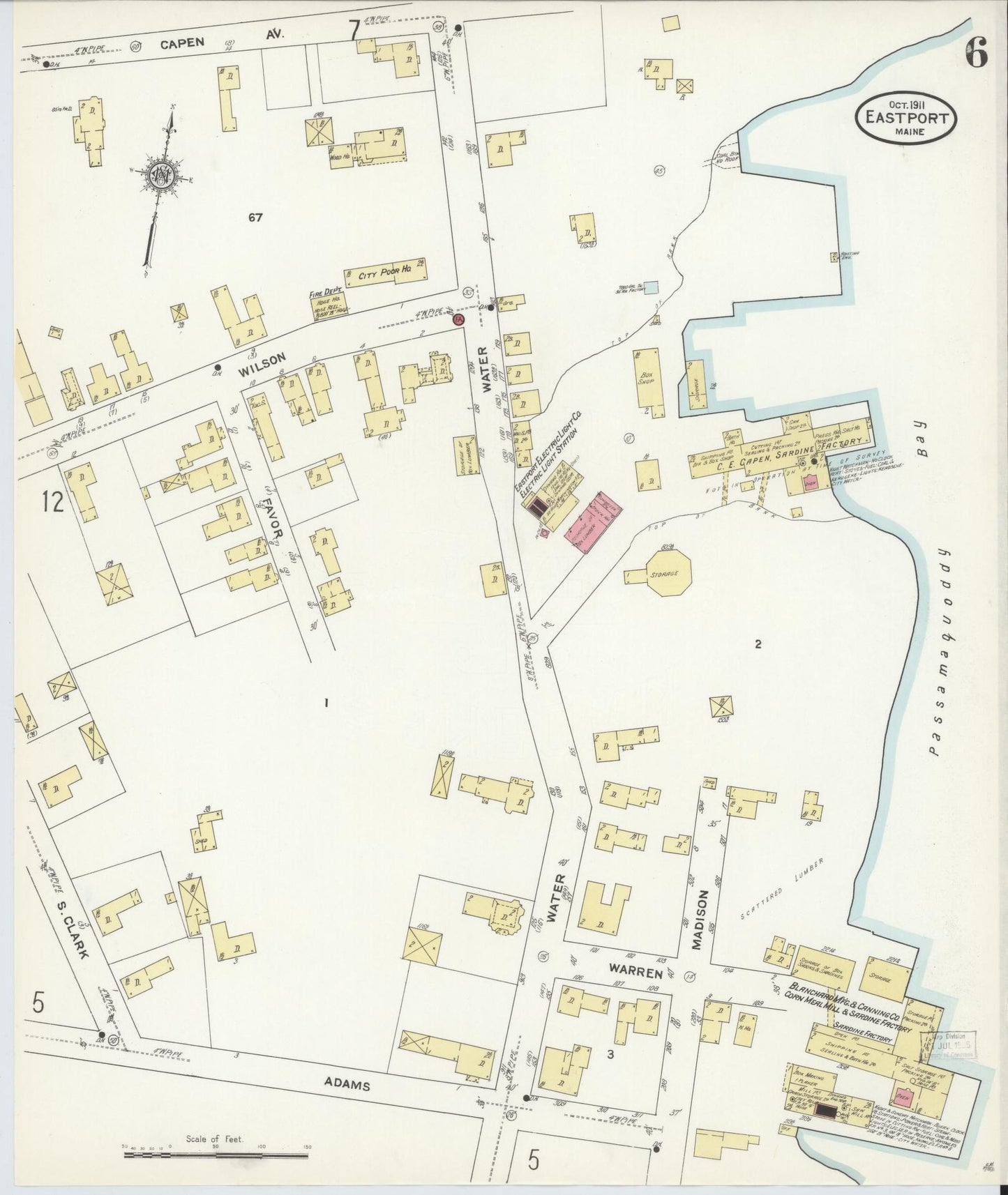 Sanborn Fire Insurance Map from Eastport, Washington County, Maine (1911), Sheet #0006 - Complete Map Set gallery image, historic Sanborn map, vintage wall art, Maine Maine