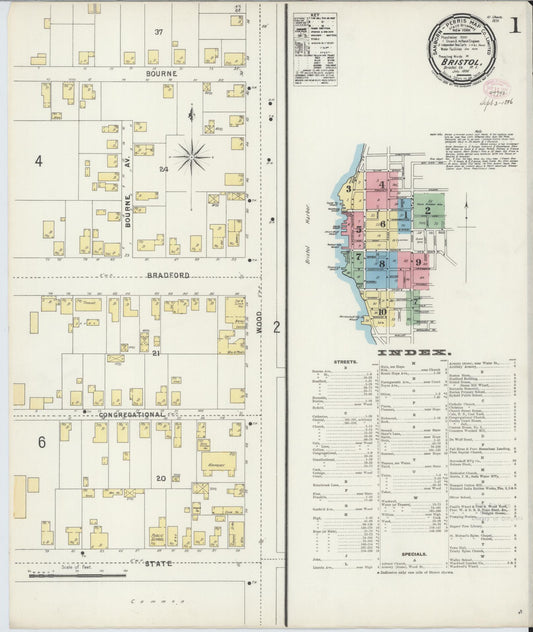 Sanborn Fire Insurance Map from Bristol, Bristol County, Rhode Island (1896), Sheet #0001 - Complete Map Set gallery image, historic Sanborn map, vintage wall art, Rhode Island Rhode Island