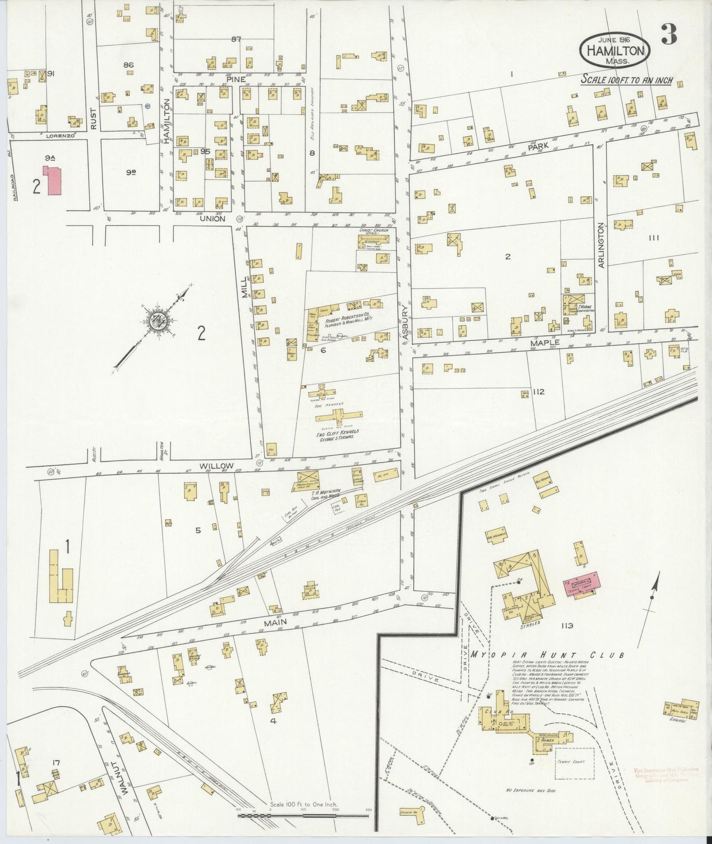 Sanborn Fire Insurance Map from Hamilton, Essex County, Massachusetts (1916), Sheet #0003 - Complete Map Set gallery image, historic Sanborn map, vintage wall art, Massachusetts Massachusetts