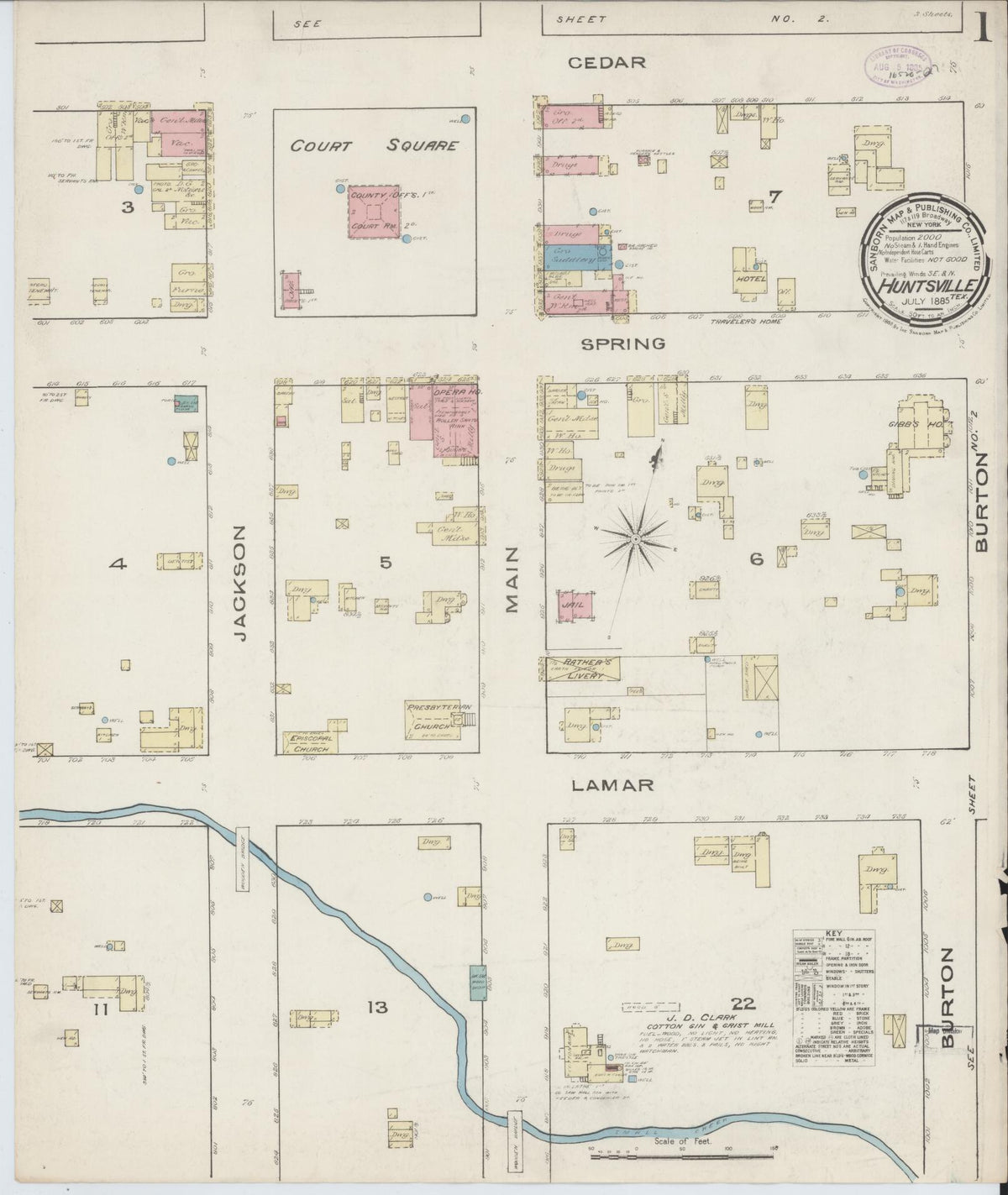 Sanborn Fire Insurance Map from Huntsville, Walker County, Texas (1885), Sheet #0001 - Complete Map Set gallery image, historic Sanborn map, vintage wall art, Texas Texas