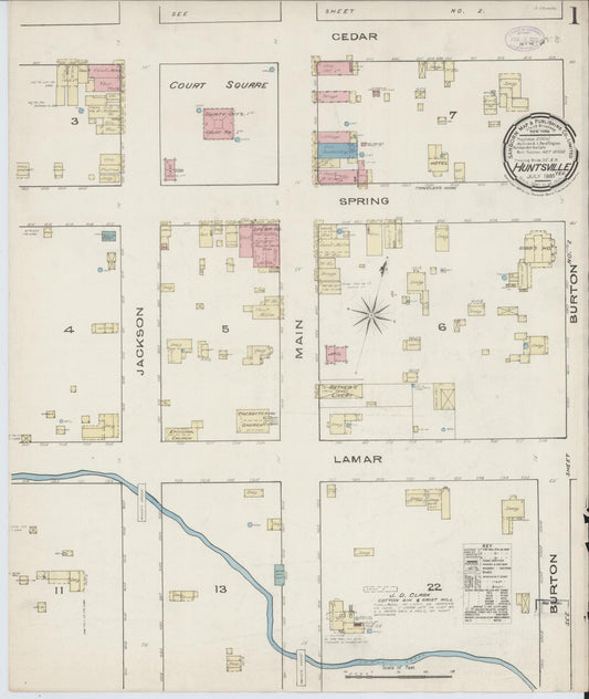 Sanborn Fire Insurance Map from Huntsville, Walker County, Texas (1885), Sheet #0001 - Complete Map Set gallery image, historic Sanborn map, vintage wall art, Texas Texas