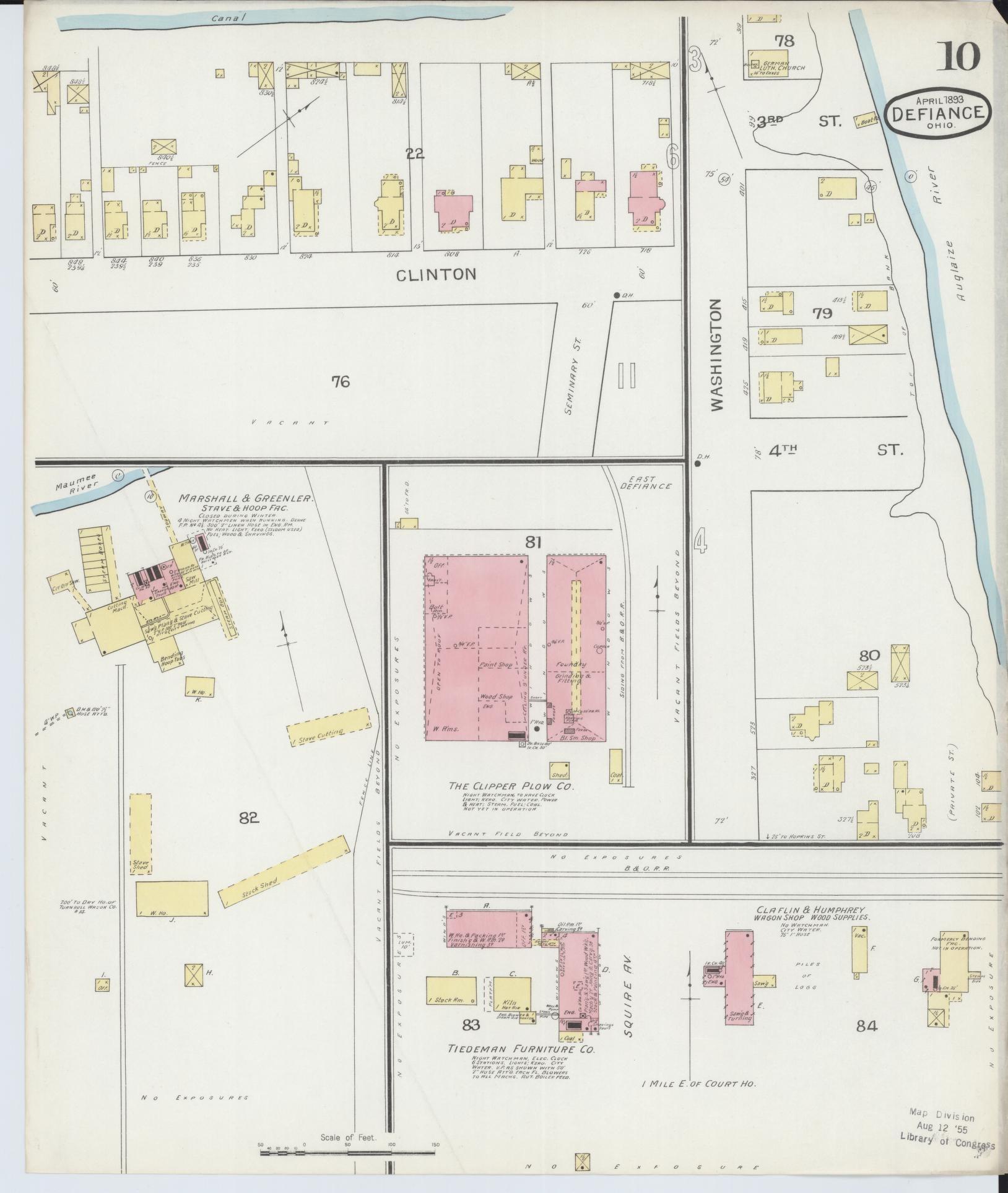 Sanborn Fire Insurance Map from Defiance, Defiance County, Ohio (1893), Sheet #0010 - Historic Sanborn Fire Insurance Map Print, vintage old map wall art, antique decor, genealogy gift, Ohio Ohio map