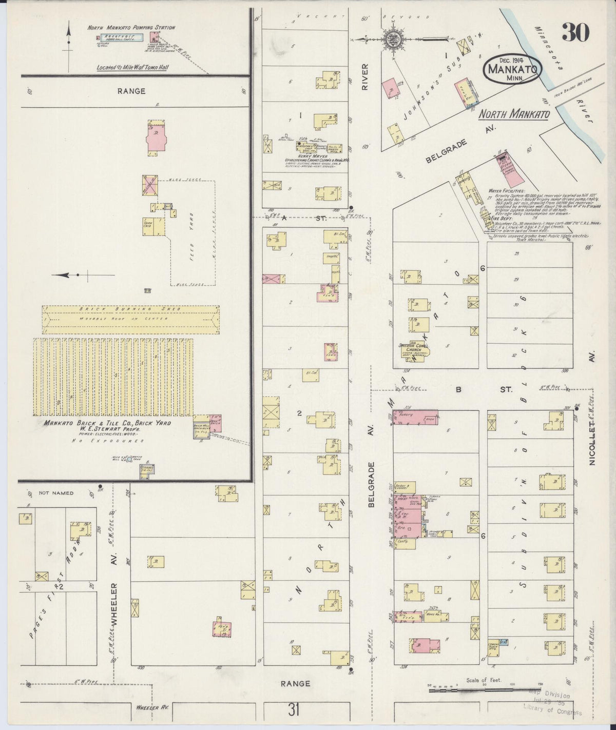 Sanborn Fire Insurance Map from Mankato, Blue Earth County, Minnesota (1914), Sheet #0030 - Historic Sanborn Fire Insurance Map Print, vintage old map wall art, antique decor, genealogy gift, Minnesota Minnesota map