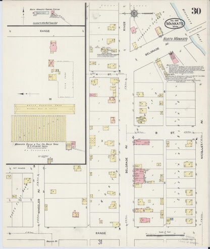Sanborn Fire Insurance Map from Mankato, Blue Earth County, Minnesota (1914), Sheet #0030 - Historic Sanborn Fire Insurance Map Print, vintage old map wall art, antique decor, genealogy gift, Minnesota Minnesota map
