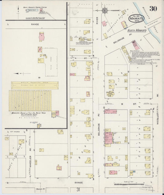 Sanborn Fire Insurance Map from Mankato, Blue Earth County, Minnesota (1914), Sheet #0030 - Historic Sanborn Fire Insurance Map Print, vintage old map wall art, antique decor, genealogy gift, Minnesota Minnesota map